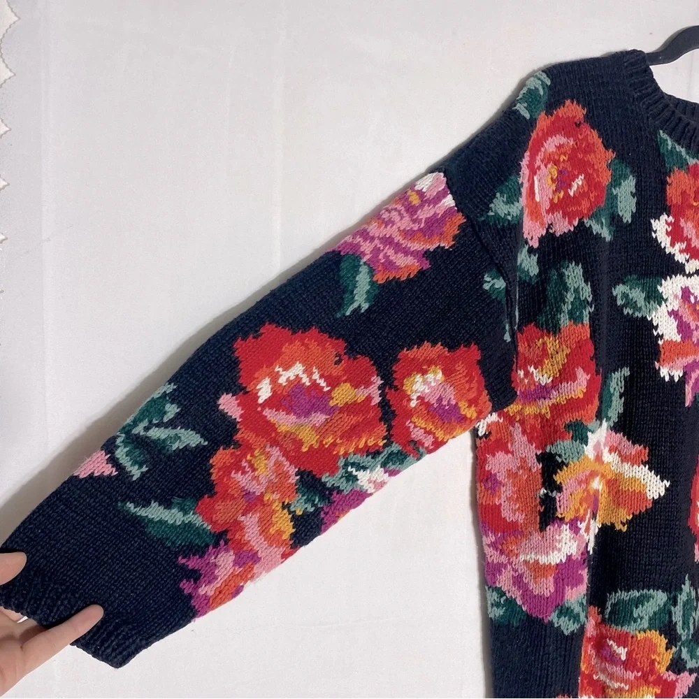 Vintage Paul Harris Ramie Cotton Floral Knit Crew Neck Sweater M Cottagecore - Picture 13 of 16